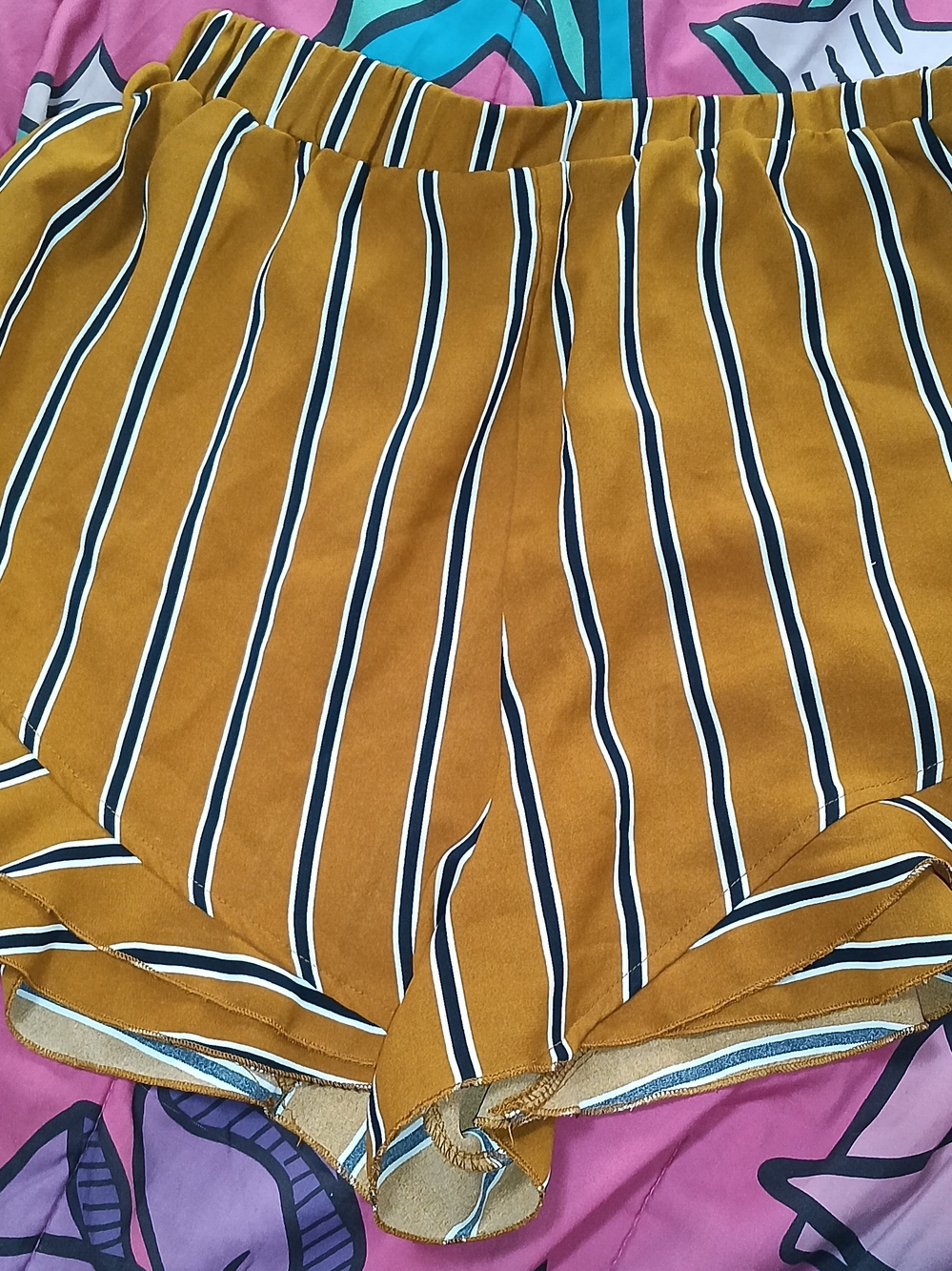 Striped High-Waist Mustard Women's Shorts